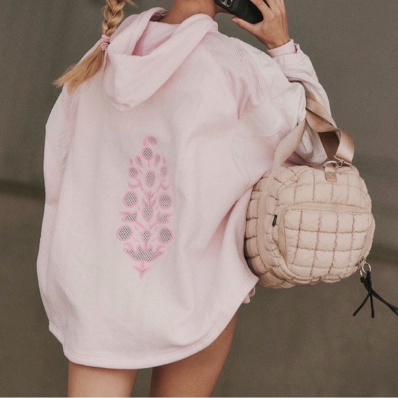 NWT Free People Racing Stripes Hoodie in Heirloom Pink Combo XS